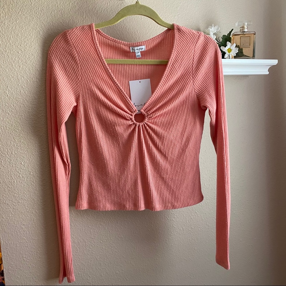 Peach Coral ribbed Long Sleeve Top